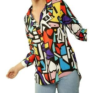 Big Dart Keith Haring Abstract Rainbow Maximalist Art to Wear shirt UK SZ 12 EUC